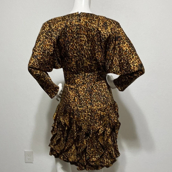 St. Gillian Leopard Print 100% Silk Knee-Length High Neck Dress Size 8 Petite - Picture 6 of 8